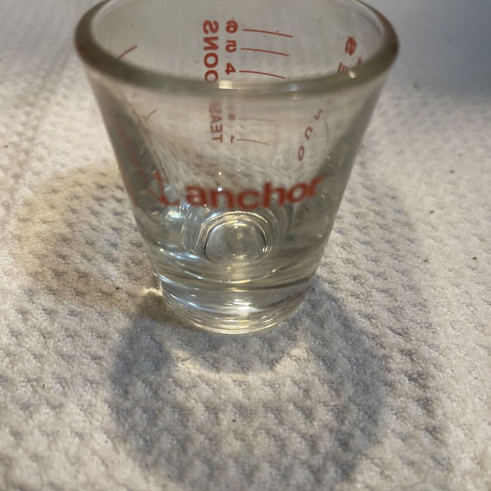 Anchor Hocking Shot Glass, 1 oz Measure, Ounces Teaspoons Tablespoons, USA, VTG